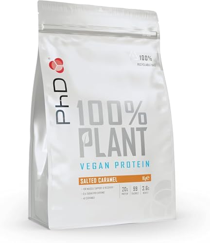 PhD Nutrition 100% Plant Vegan Protein Powder Rich in BCAA and Low Calorie Salted Caramel 20g of Plant Based Protein 40 Servings per 1 kg Bag