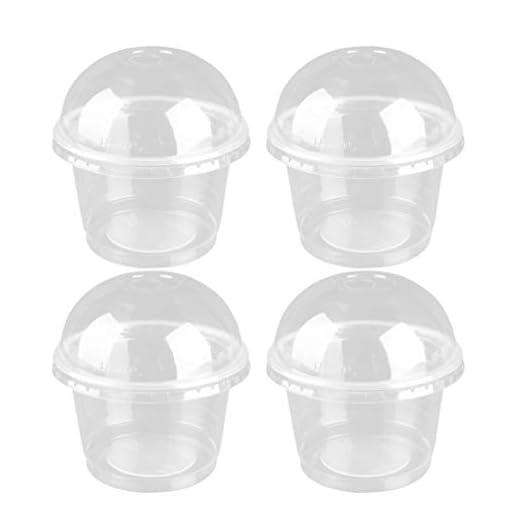 cabilock 25 Unidades de Plástico Transparente Tazas de Postre Tazas con Tapas Tazas de Condimento Gelatina Chupitos Parfait Taza de Aperitivo para La Fiesta de Cumpleaños de La Boda 250Ml