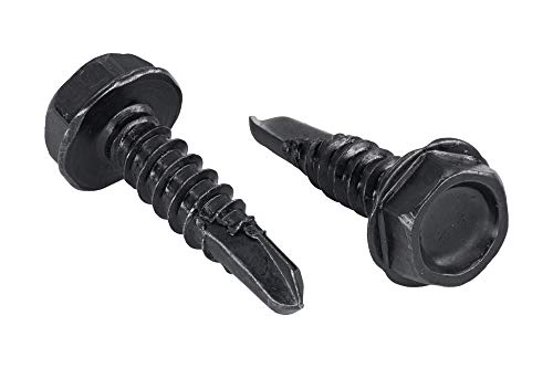 410 Stainless Steel #8 x 1/2\" Hex Washer Head Self Drilling Screws (100 pcs) Black Oxidized in USA by Makers Bolt