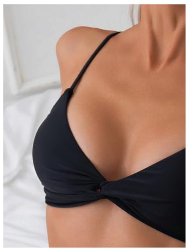 SOLY HUX Women's Twist Front Bikini Top V Neck Spaghetti Strap Swim Tops Bathing Suit4