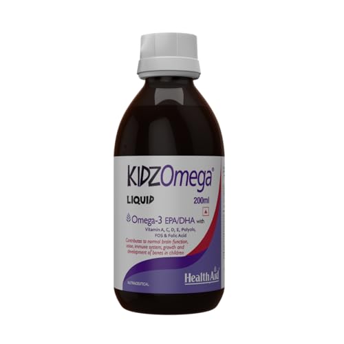 Image of HealthAid KidzOmega Syrup - Omega-3 DHA with Vitamins C, D & E | 200ml Mixed Berry Flavor | Supports Brain, Vision & Immune Health | Easy-to-Take Liquid Supplement for Children(Pack of 2)