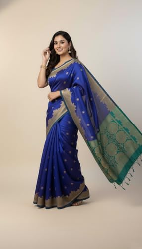 Image of Yashika Women's Banarasi Silk Traditional Motifs Jacquard Woven Saree | Blue Color Saree | Women Sari | Saree