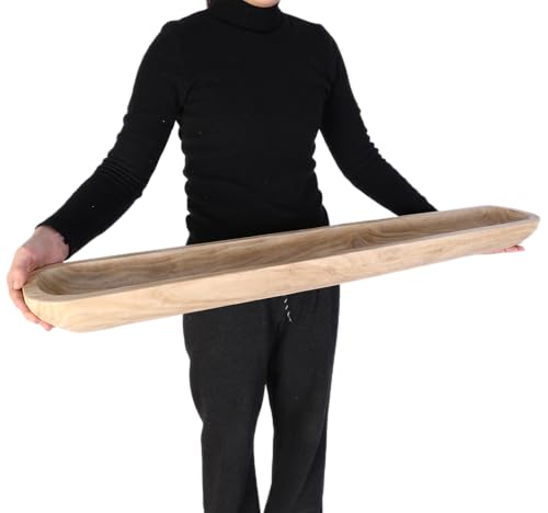 Athaliah Wooden Dough Bowl, 40 Inch Hand Carved Rustic Long Wood Dough Bowls for Decor, Vintage Decorative dough bowl for Table Centerpiece Dining Room Home Kitchen Decor