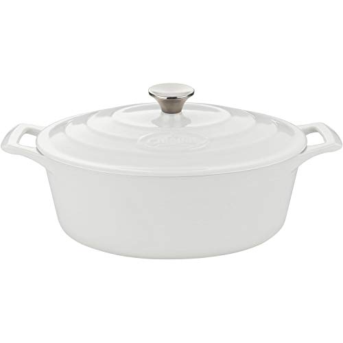 La Cuisine 6.75 Qt Enameled Cast Iron Oval Covered Dutch Oven, White