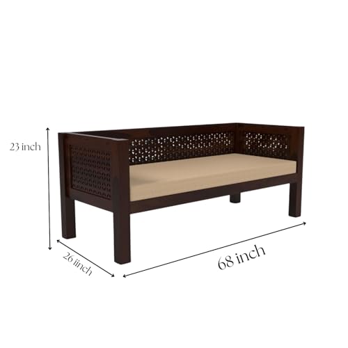 Image of Sheesham Wooden 3 Seater Sofa for Living Room | Rosewood Cushion Sofa | Solid Wood Sofa Set for Lounge