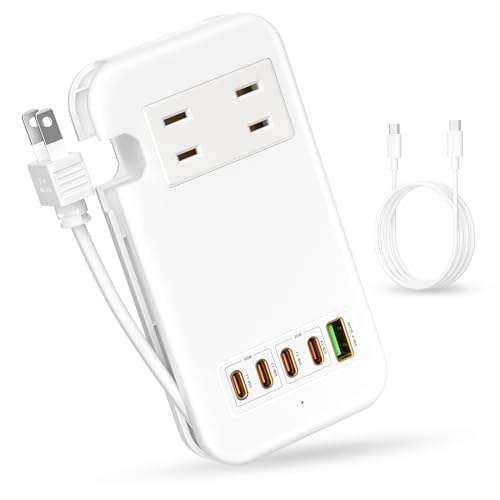 素直な虹 電源タップ USB-C コンセント PD 65W Type-C 【4つUSB-C ポート・USB-A ポート・２つACコンセント・PSE認証済・ケーブル収納式】急速充電 USB C-C 65Wケーブル付き 電源ケーブル30cm AC1400W出力 ノートＰＣ MacBook/iPad/iPhone Xperia/Galaxy/Androidなどに対応