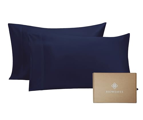 BIOWEAVES Organic Cotton Pillow Cases, Set of 2, Navy Blue