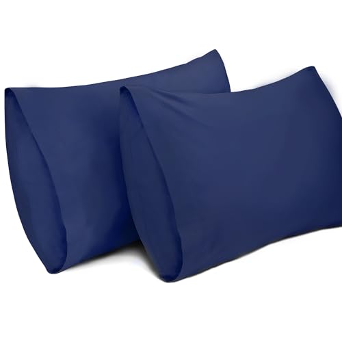 Lirex Lot de 2 Taie Oreiller 50 x 70 cm，100% Coton, Taie d'oreiller Respirantes, Certification Oeko-TEX, Bleu Foncé