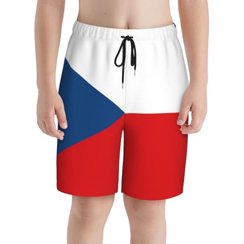 Flag of The Czech Republic Small Youth Beach Pants, Soft and Breathable, with Drawstring Waist, Suitable for Sports and Leisure. Black3