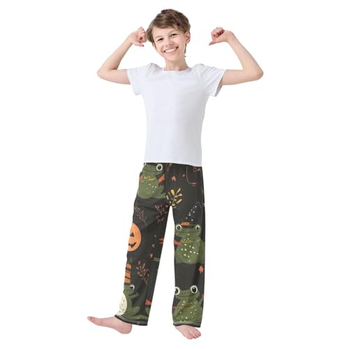 Halloween Frog Pumpkin Boys Long Pants Soft Trousers Elastic Waist Kids Lounge Bottoms with Pockets S-XL2