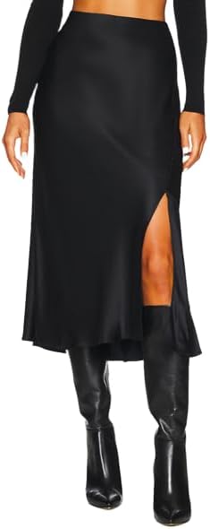 Satin Midi Skirts Women Silk High Waist Split Thigh Front Bodycon Hidden Elastic Waistband Skirt with Slit - Image 2