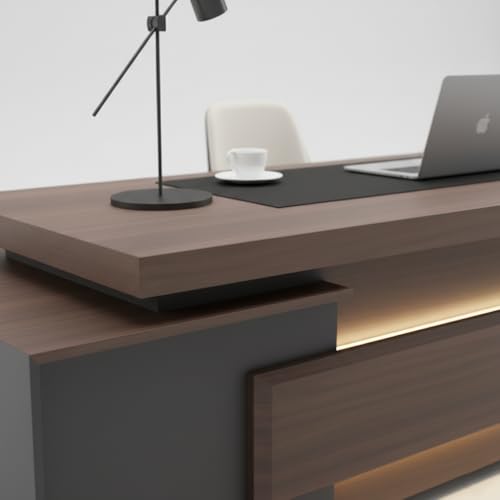 Image of Lakdi The Furniture Co Luxury Executive Director Table with Floating Worktop, Integrated LED Under-Glow, Dark Matte Finish, Premium Office Desk - LDL-731