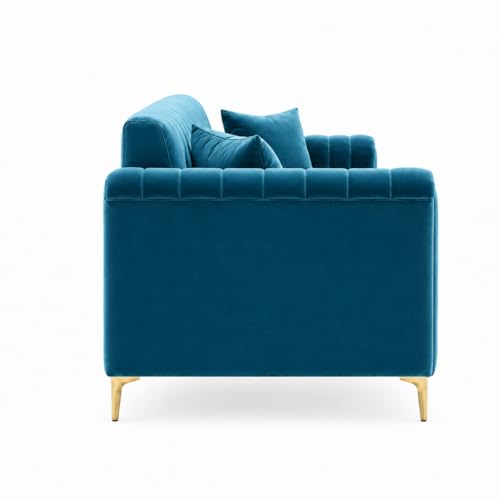 Image of FURNY Dorano 3 Seater Fabric Sofa Set (Aqua Blue) Premium Velvet Finish Durable & Comfortable Ideal for Living Room