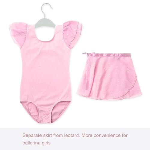 Image of EQSJIU Ballet Leotards for Girls with Removable Skirt Combo Tie Ruffle Sleeve Outfit