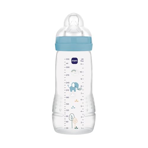 MAM Baby 1 Mamadeira Easy Active 330ml Com Formato Ergonômico e Fácil de Segurar para Crianças 4+ Meses com Bico de Silicone Skinsoft, Azul