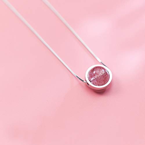 Collier quartz fraise en argent 925 pour femme | Bijou fin élégant