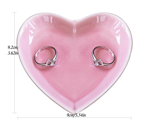 Meeshine Ceramic Jewelry Tray, Heart Shaped Jewelry Plate Ring Dish For Women Girls, Pink Jewelry Trinket Holder, Ring Dish For Birthday Friends Daily Family #TOP2