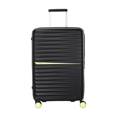 American Tourister Fastforward 68 CM Check-in Luggage with TSA Lock & 8 Double Spinner Wheel/Trolley Bag for Travel/Medium Hard-Sided PC Suitcase for Holiday/Luggage Bag for Men & Women-Black & Lemon