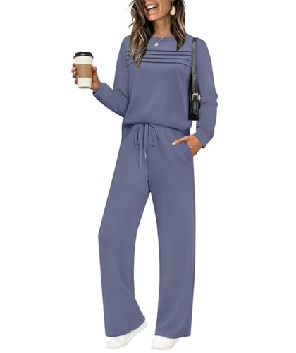 Women's 2 Piece Sets Sweatshirt Casual Lounge Sweat Outfits Sets Long Sleeve Suits Wide Leg Pants 2025 Tracksuit