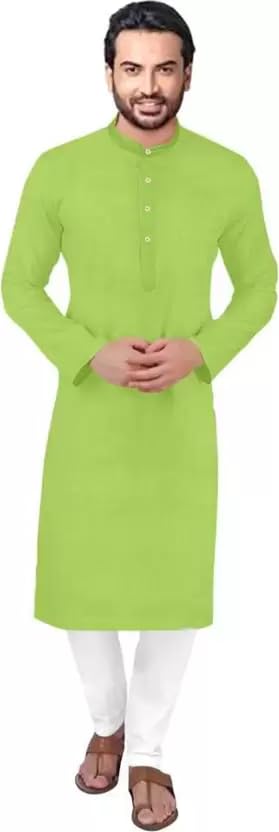 Image of weltpocket Men's Cotton Blend Solid Straight Kurta Pyjama