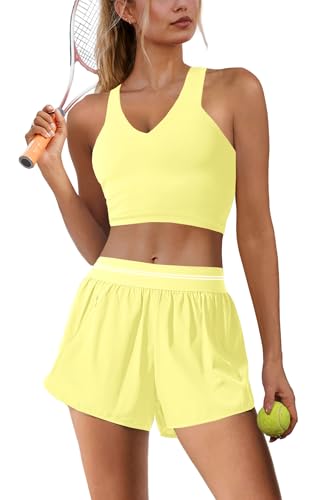 Nirovien Womens 2 Piece Workout Sets Athletic Gym Outfits Two Piece Matching Sets Cropped Tank Tops and Shorts
