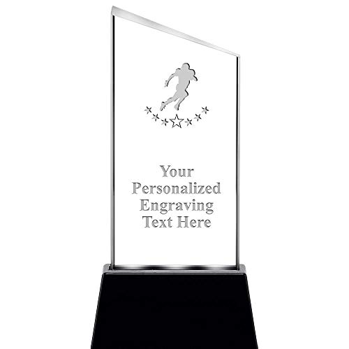 Crown Awards Add Your Own Text 7.4" Football Player Slant Radianz Light Up Crystal Award, Custom Engraved Football Player Crystal Trophy, Prime