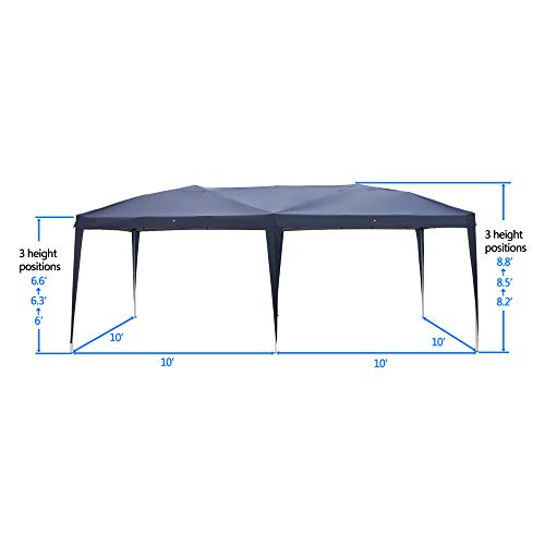 Jlbvi 10X20Ft Pop Up Canopy Outdoor Portable Folding Instant Lightweight Gazebo Shade Tent W/Adjustable Height, Carrying Bag, Waterproof 210D Oxford Fabric, Blue #TOP5