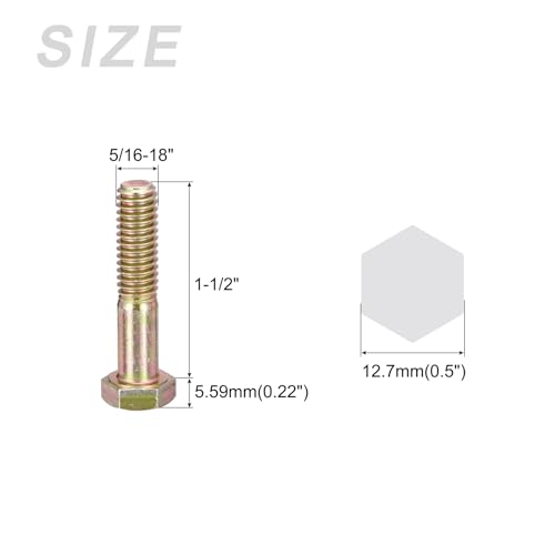 Image of METALLIXITY Hex Bolts (5 /16-18x1-1 /2) 50Pcs, Carbon Steel Zinc Plated, Coarse Thread UNC Hex Head Screw Bolt - for Furniture Repair, Yellow