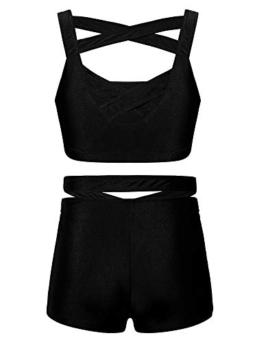 Hansber Kids Girls 2 Piece Crop Top with Booty Shorts Athletic Gymnastics Sport Dance Outfit Tankini Set Activewear2