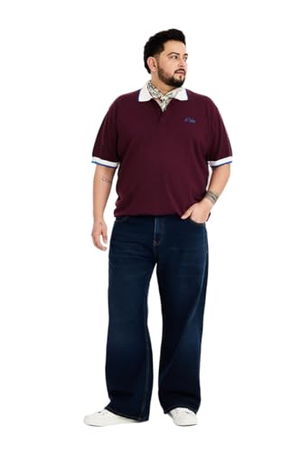 Image of SNITCH Men Polo Plus Size T-Shirt | Knitted Solid Polo with Contrast Tipped Collar & Logo Embroidery | 100% Cotton Breathable Lightweight Smart Casual Wear