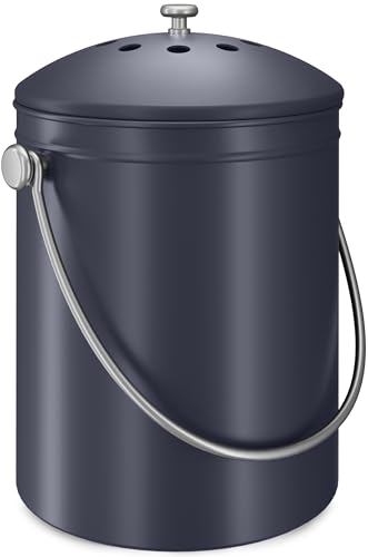 Utopia Kitchen Compost Bin for Kitchen Countertop, 1.3 Gallon Compost Bucket for Kitchen with Lid, Includes 1 Spare Charcoal Filter (Grey)