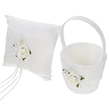 Abaodam 1 Juego Cesta De Flores De Mano Para Boda Almohada Para Anillo De Boda Cestas De Boda Rústicas Cojín De Anillo De Bodas Almohada De Joyería Tela Cojín Del Asiento Blanco Las Flores