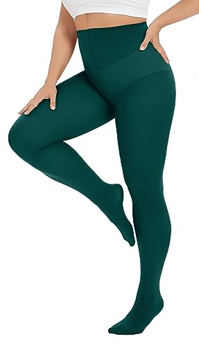 Image of CozyWow Plus Size Tights for Women 80D Soft Solid Color Semi Opaque Pantyhose High Waist 1X 2X 3X 4X