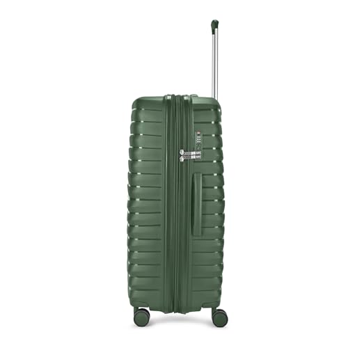 Image of Skybags Large Polypropylene Float Max Check-in Trolley Bag -, 76cms | Premium Hard-Sided Luggage for Travel with Smooth 8 Wheels Double Spinner & Flushed TSA Lock - Green