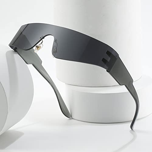 Y2K Futuristic Wrap Around Sunglasses for Men Women Visor Cyber Glasses Monoblock Cyclops 2000s Accessories (Black Frame-Black Lens)3