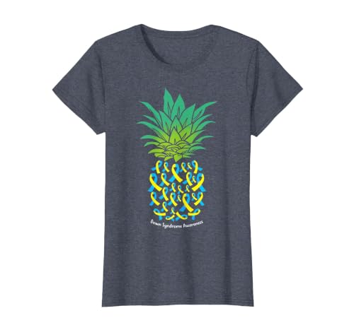 Pineapple Down Syndrome Awareness Tribe 21 Gold Blue Ribbon T-Shirt, Women, Heather Blue, Small