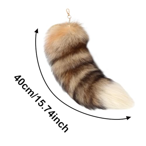 Image of 15.75 Inch Long Fluffy Faux Fur Tail Keychain, Fake Animal Tails for Handbags Backpacks Charm Tassel Ornaments (Coffee - Raccoon Tail)
