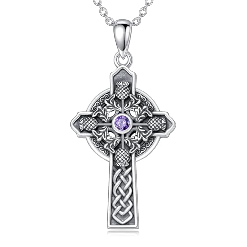 PELOVNY Celtic Cross Necklace 925 Sterling Silver Scottish Thistle Celtic