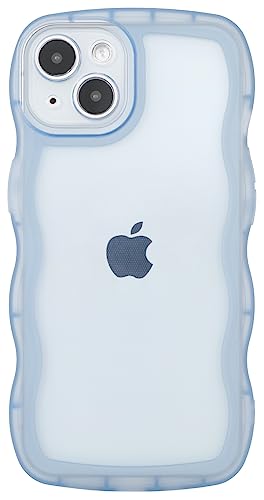 Image of Compatible with iPhone 13 Case 6.1 inch 2021, Cute Kawaii Curly Wave Frame Shape Soft Silicone Shockproof Protective Phone Cover for Women Girls, Clear /Blue