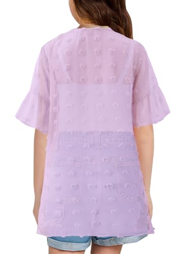 Image of Girls Swimsuit Cover Ups V Neck Sheer Summer Beach Bathing Suit Coverups for Size 4-13Y