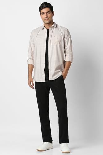 Image of Peter England Men's Cotton Slim Fit Distant Striped Casual Shirt | Full Sleeves, Office Wear