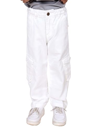 Image of KiddoPanti Boys Cargo Pants | 100% Cotton Twill | Comfortable Regular Fit | Elastic Waistband & Zip Fly | 6 Pocket Lower for Kids | Full-Length Casual Wear