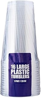ECONX Heavy Duty Clear Plastic Cups | Strong Drinking Cups - 1 Full Pint Clear 16PK Strong PET Large Plastic Disposable Cups Pint Glasses | Ideal Beer Cup Ice Coffee, Juice, Bubble Tea , BBQs