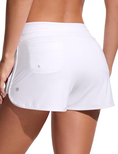 Image of CRZ YOGA Dolphin Classic Fit Board Shorts 3'' | Built in Brief, High Waisted, Tummy Control, Beach, Swim Trunks for Women