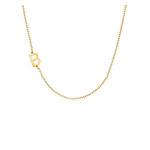 Glimmerst Sideways Initial Necklace 18K Gold Plated Stainless Steel Mini Letter Choker Necklace Personalized Name Necklace for Women