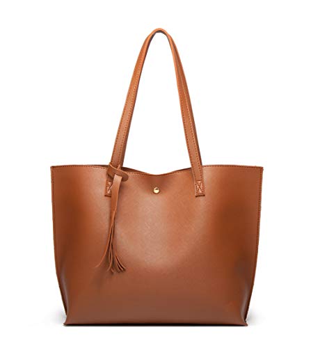 Dreubea Women's Soft Faux Leather Tote Shoulder Bag from, Big Capacity Tassel Handbag Russet New