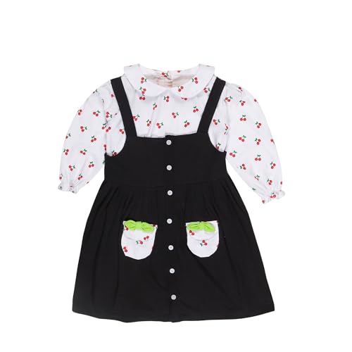 Image of babeezworld Baby Girl Cotton Dress - Full Sleeves Knee Length fit and Flare Dungaree Frock jhabla Regular fit top Tshirt