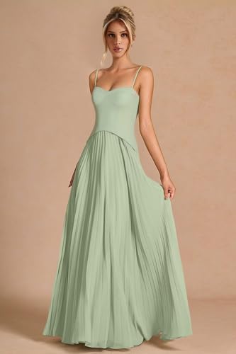 Ruffles Long Bridesmaid Dresses for Women Spaghetti Straps Pleated A-line Chiffon Formal Evening Dress AD1282