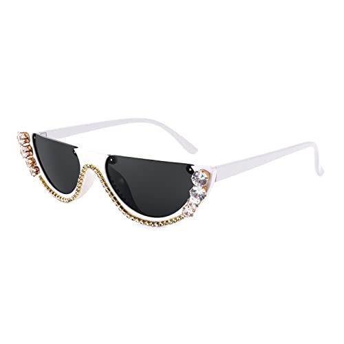 Image of FEISEDY Women Crystal Cateye Sunglasses Half Frame Sparkling Trendy Retro Clout Goggles B2975