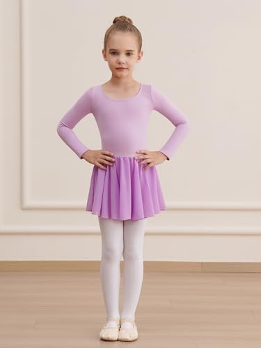 Image of WEGETIT Leotards for Girls Long Sleeve Ballet Dress Toddler Dance Leotard with Skirt Kids Gymnastics Outfits Tutu Dress